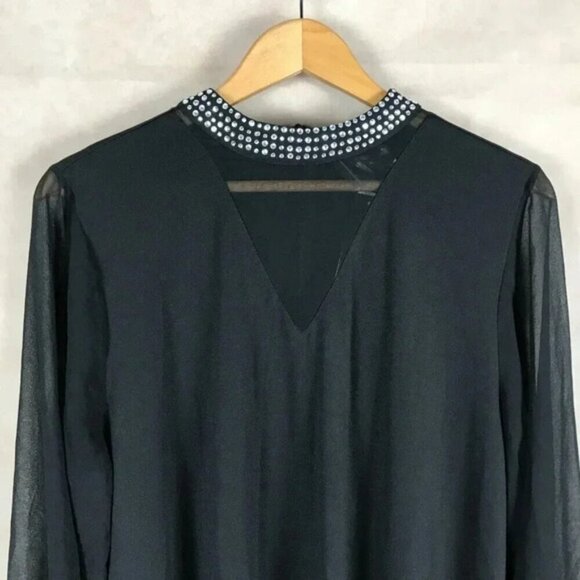 BELLDINI Studded Neckline Illusion Georgette Blouse NWT Plus Size 2X - Picture 2 of 6